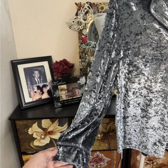 French Connection Velvet Pajama Set in Gray - Picture 4 of 10